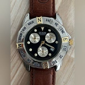 Guess Waterpro Men’s Watch Chronograph Black Dial with Date Brown Leather Strap